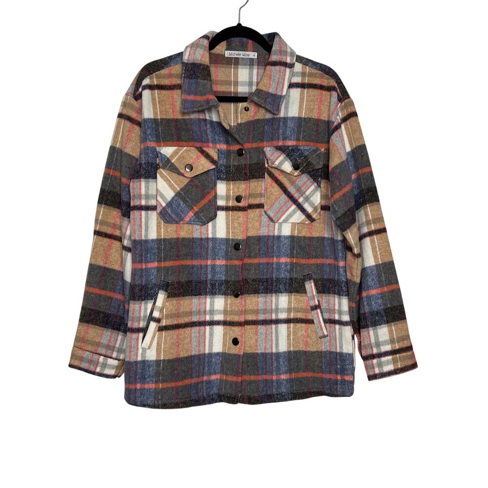 Michelle Mae Plaid Shacket Women’s Large Multicolor Button Front Shirt Jacket